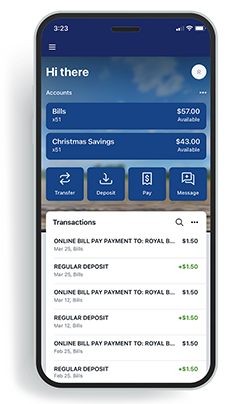 graphic of mobile phone with online banking app dashboard